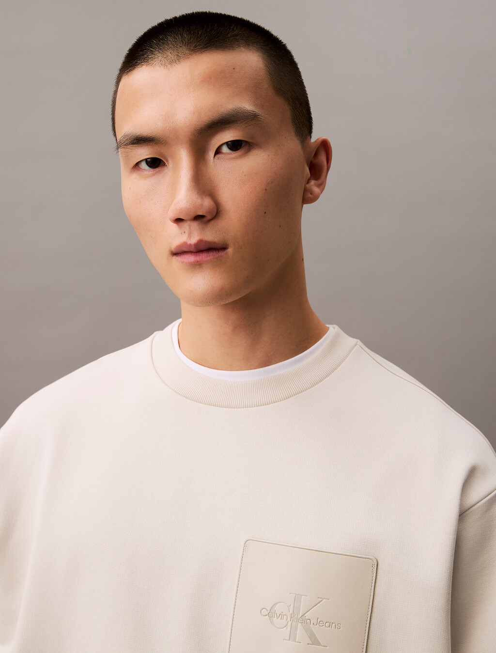 Oversized Logo Patch T-shirt, Silver Birch, hi-res