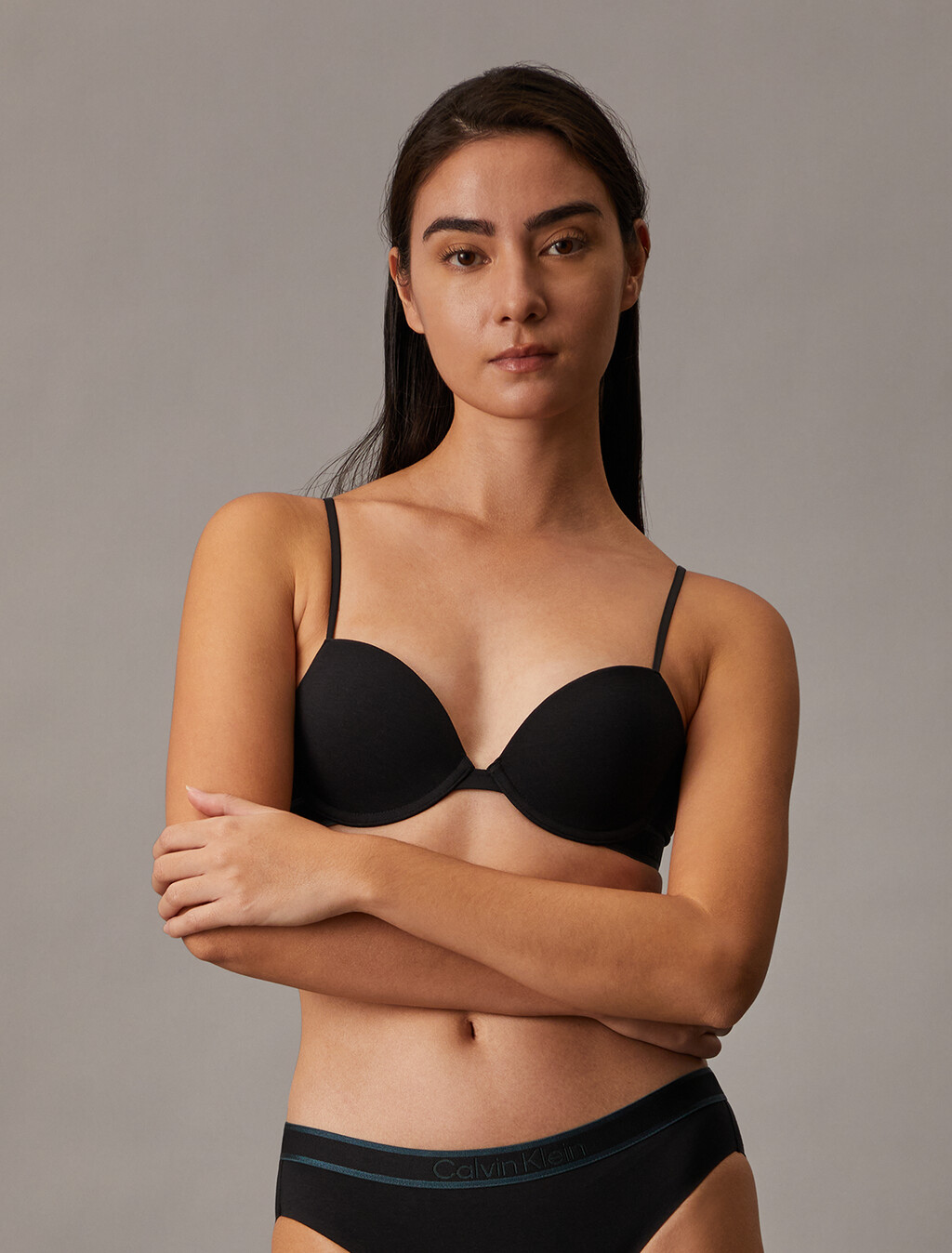 Tonal Logo Cotton Lightly Lined Demi Bra, Black, hi-res