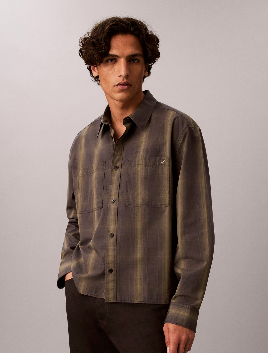 90s Check Poplin Relaxed Overshirt, Black Oyster, hi-res