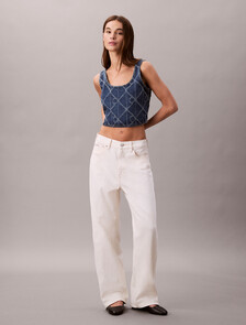 Denim Allover Monogram Cropped Tank Top, CK ATLANTIC, hi-res