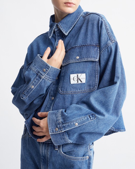 Oversized Cropped Rounded Hem Denim Shirt