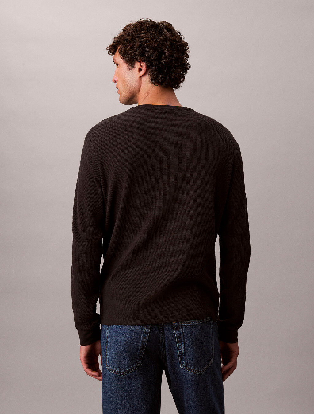Long Sleeve Waffle T-shirt, Black, hi-res