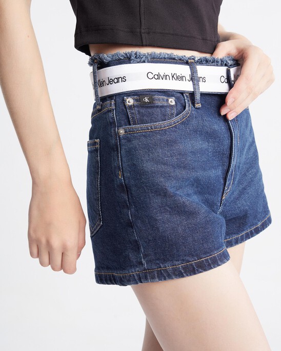 Logo Belt High Rise Denim Shorts