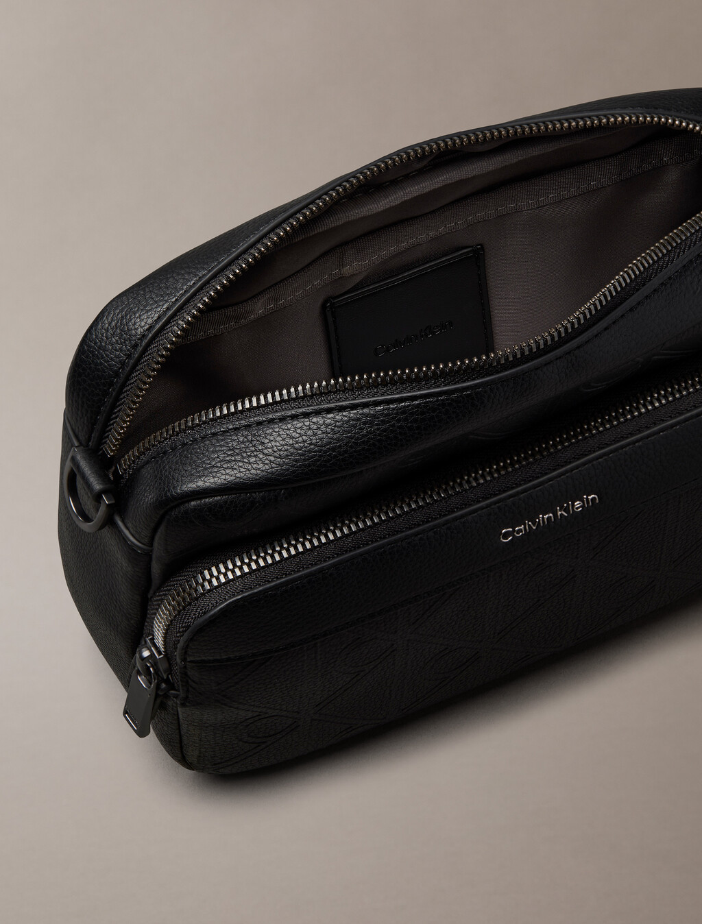Embossed Emblem Crossbody Camera Bag, Black, hi-res