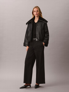 Faux Leather Bomber Jacket, Black, hi-res