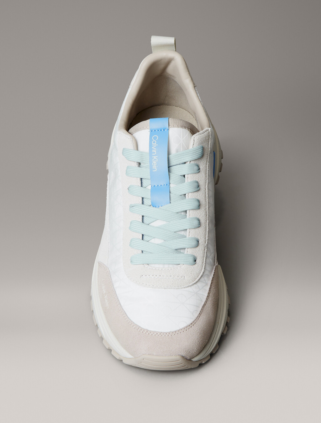 Suede and Emblem Logo Nylon Trainers, Bright White/Bonnie Blue, hi-res
