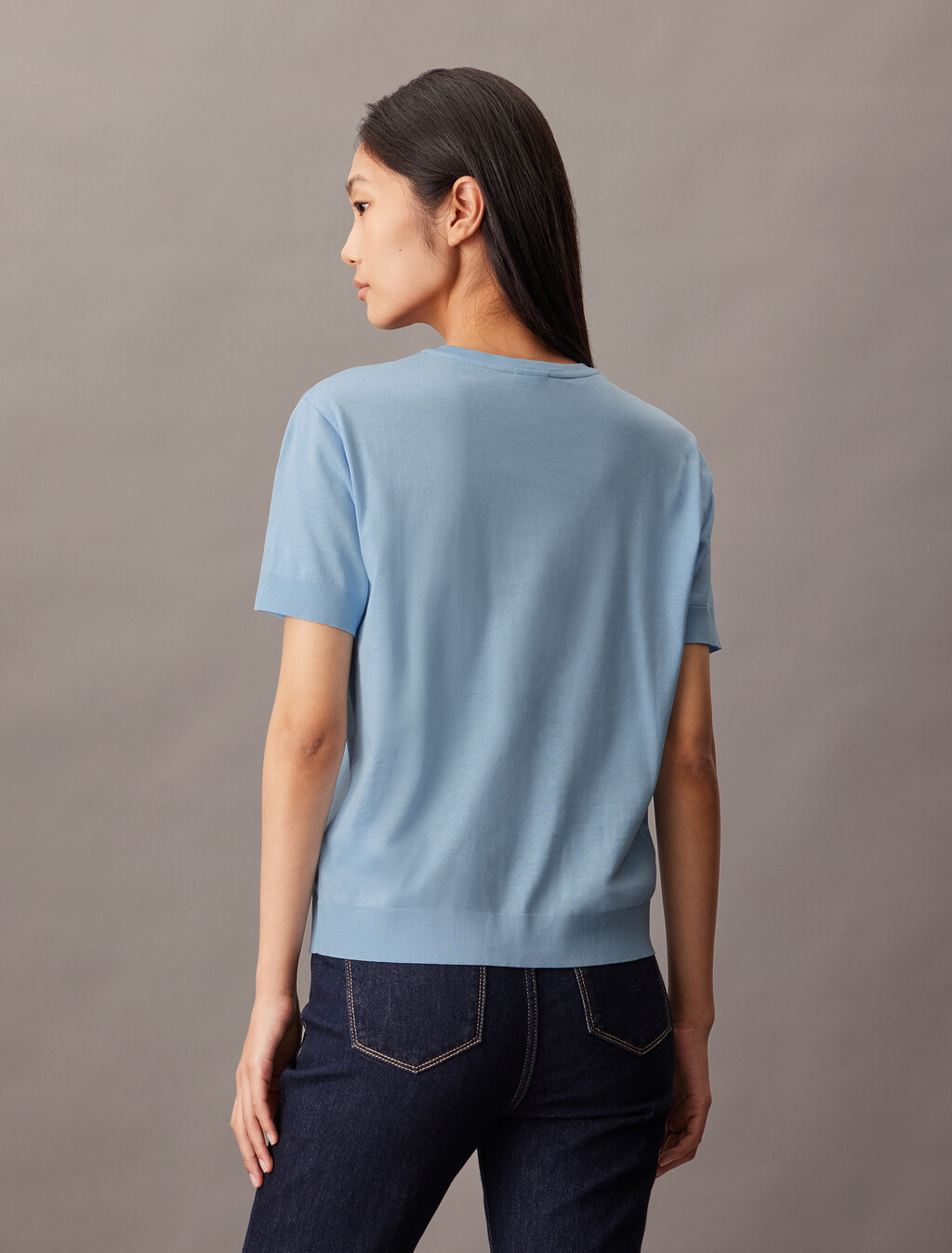 Silk Cotton Crewneck Tee, Cerulean, hi-res