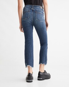 Italian Denim High Rise Slim Boot Ankle Jeans, Dark Dstr Hem, hi-res