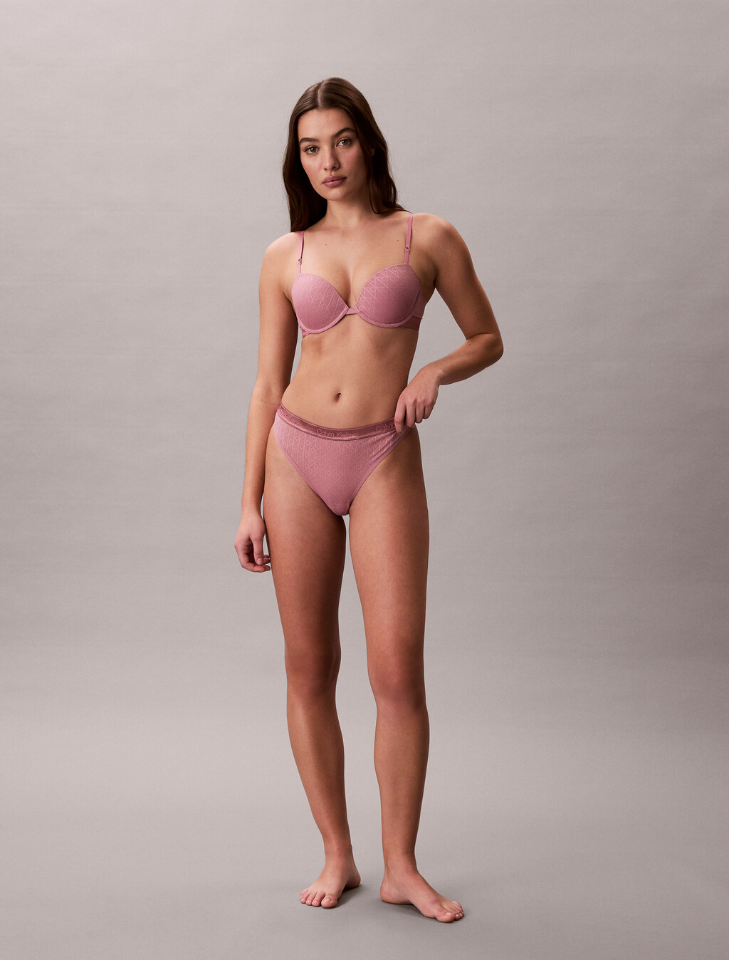 Lightly Lined Demi Bra - Icon Logo Lace, Soft Mauve, hi-res