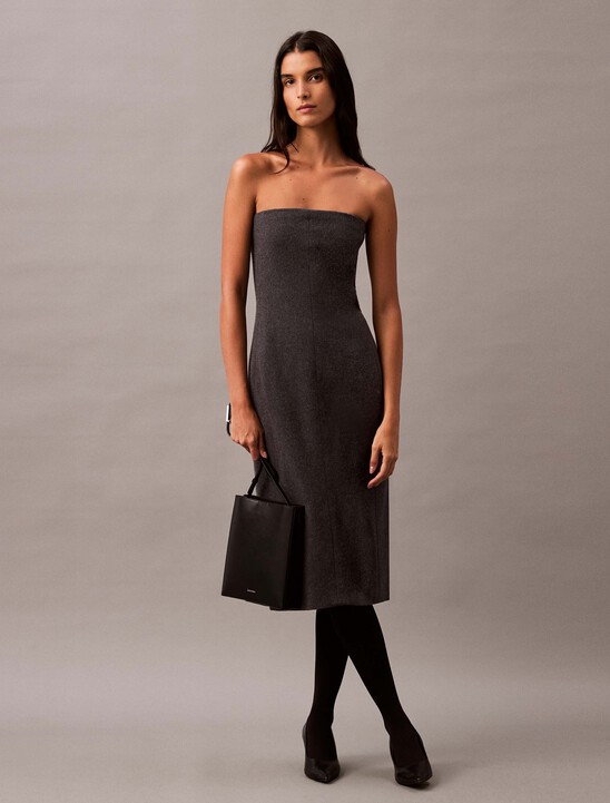 Brushed Wool Blend Strapless Dress