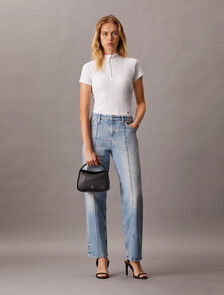 Variegated Rib Knit Half Zip Top, Bright White, hi-res