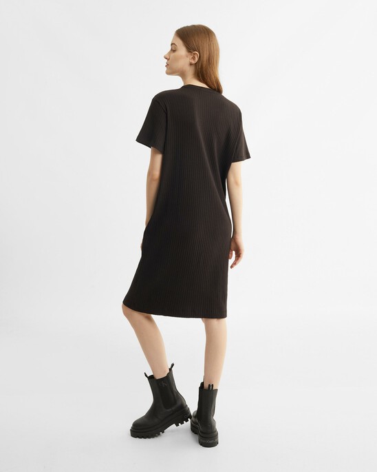 RECONSIDERED MONOGRAM BADGE RIB-KNIT DRESS