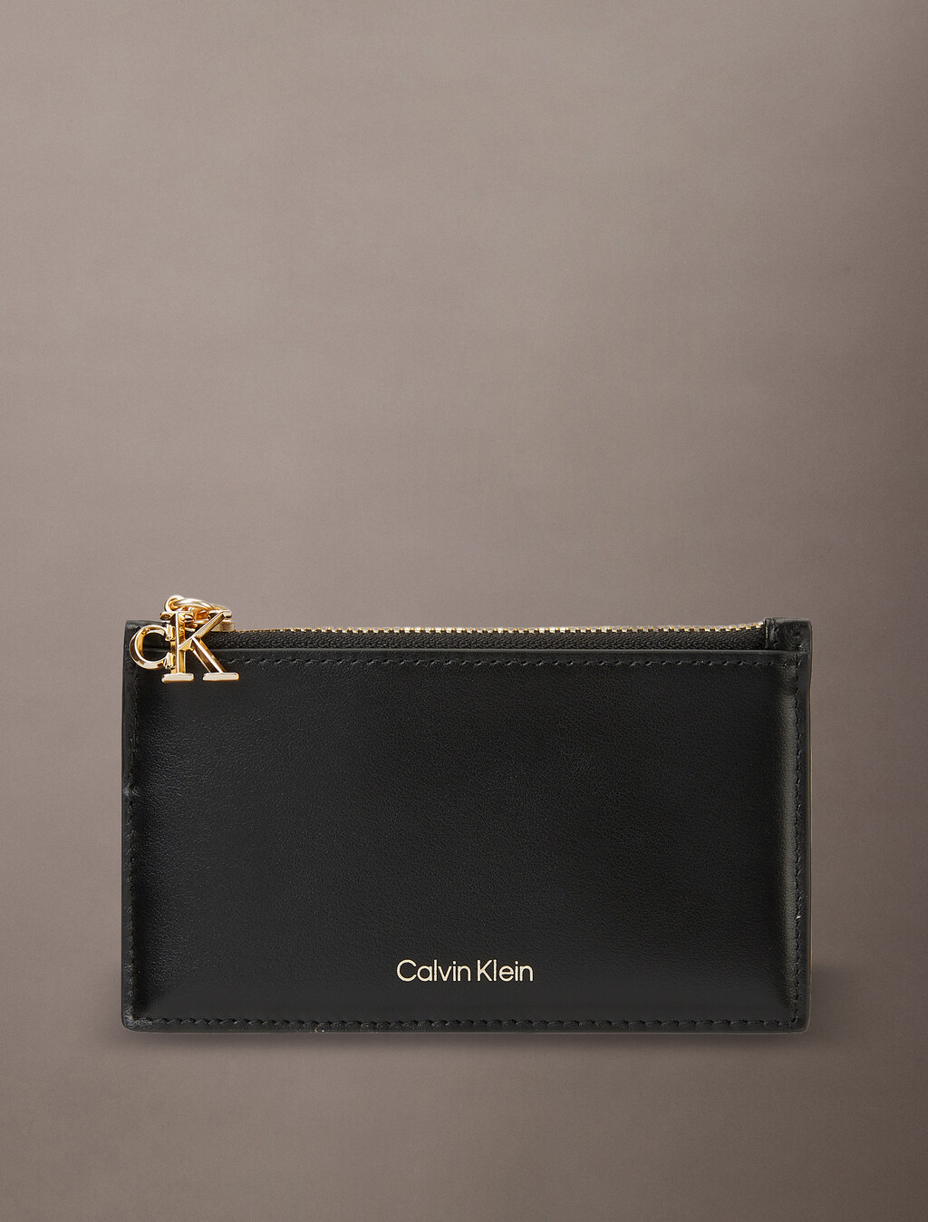 Leather Zip Card Holder, Black, hi-res