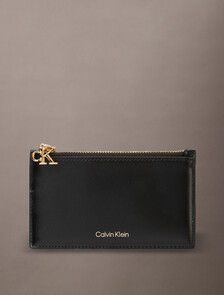Leather Zip Card Holder, Black, hi-res
