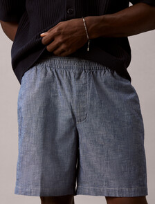 Cotton Chambray Drawstring Shorts, Blue Descent, hi-res