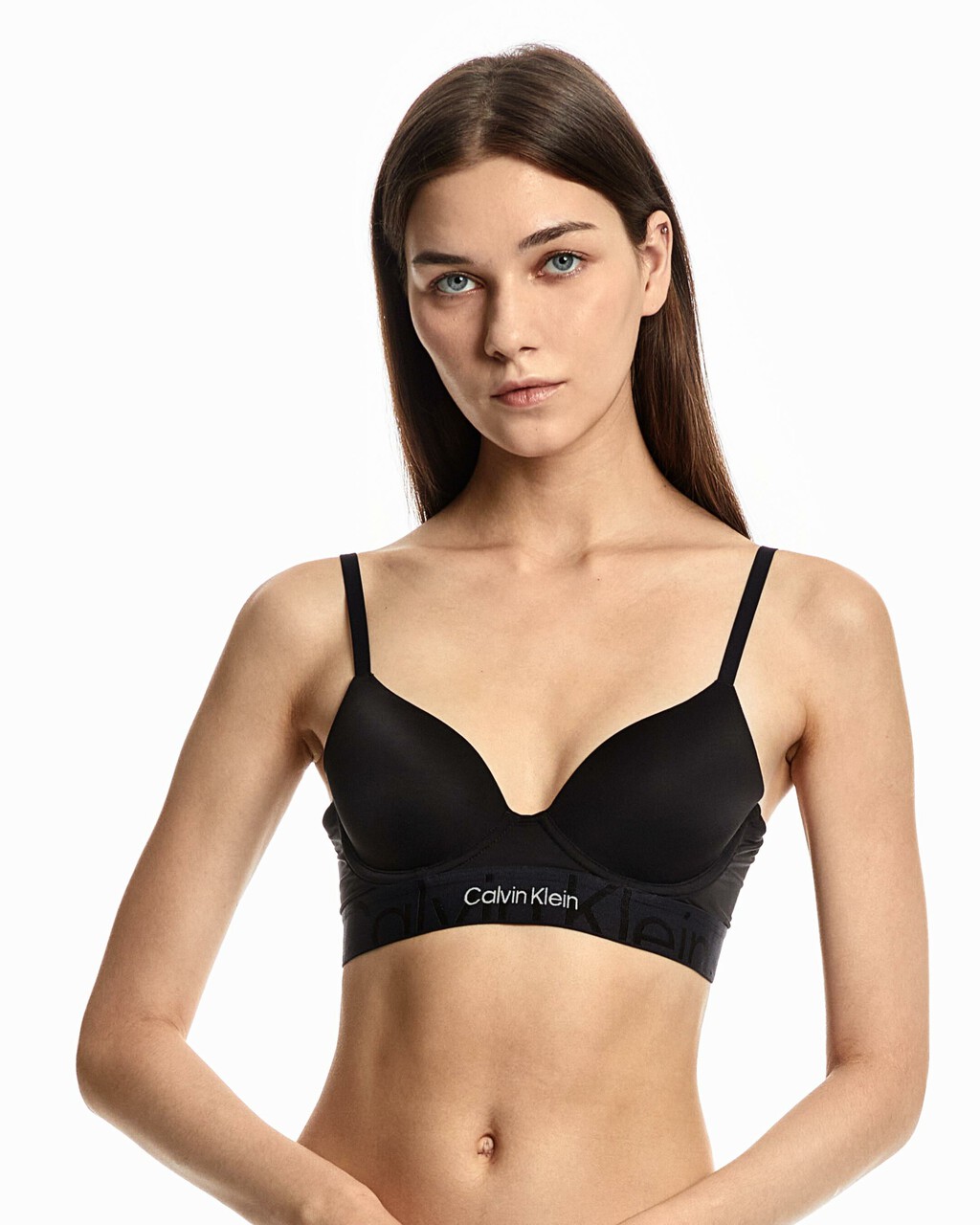 EMBOSSED ICON MICRO LIGHTLY LINED DEMI BRA, Black, hi-res