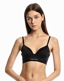 EMBOSSED ICON MICRO LIGHTLY LINED DEMI BRA, Black, hi-res