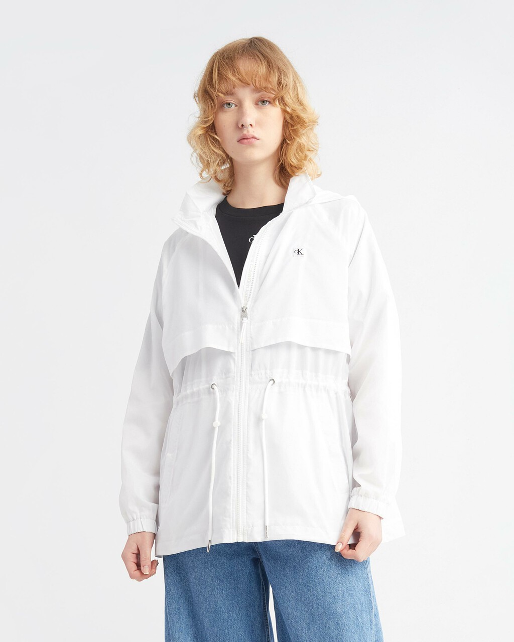 FITTED WAIST ZIP UP JACKET, Bright White, hi-res