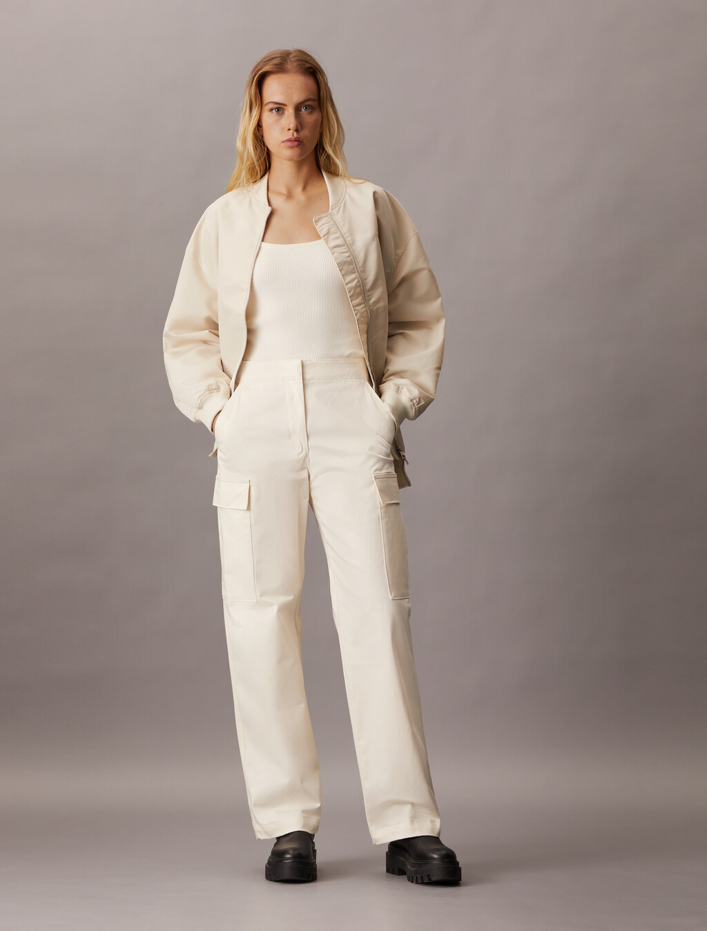 Button Strap Rib Knit Vest, Ivory, hi-res