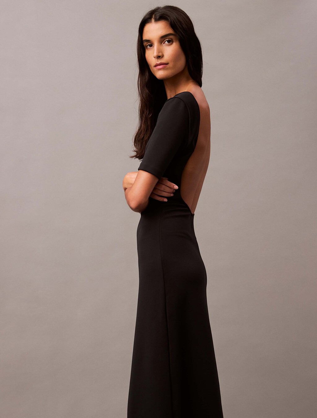 Backless Jersey Dress, Black Beauty, hi-res