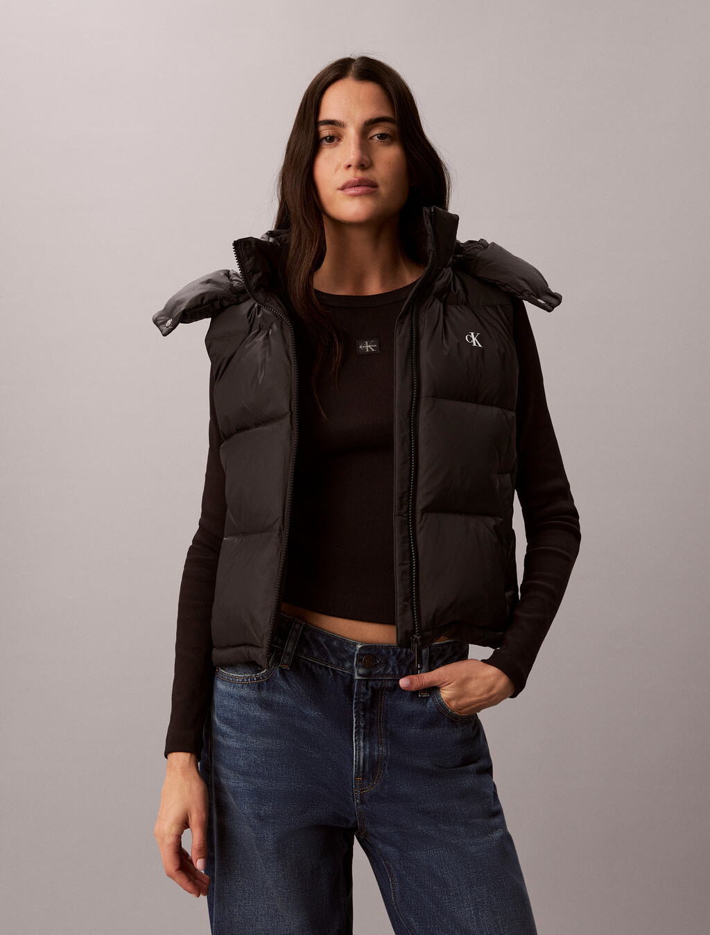 Essential Short Down Puffer Vest, Black, hi-res