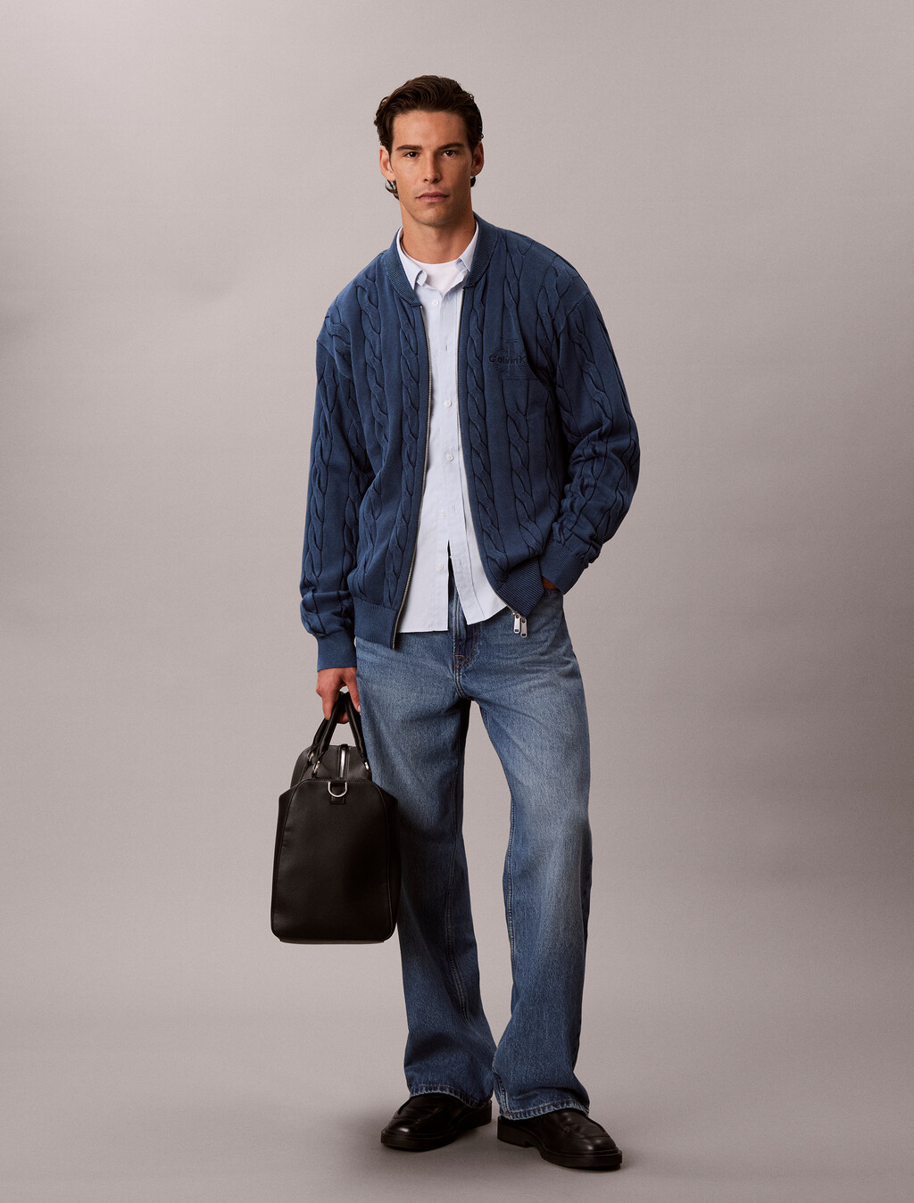 Garment Dye Cable Knit Jacket, Pageant Blue, hi-res