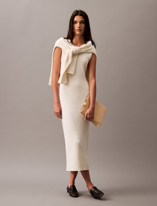 Boucle Crewneck Midi Sweater Dress