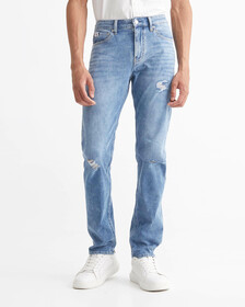 Ultimate Stretch Distressed Slim Jeans, Visual Mid Blue Dstr, hi-res