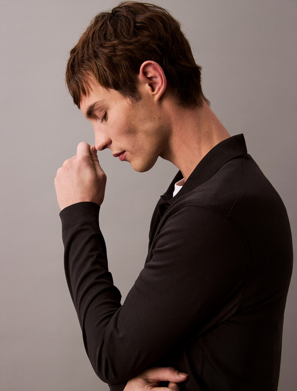 Fine Knit Silk Touch Polo, Black, hi-res