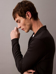 Fine Knit Silk Touch Polo, Black, hi-res