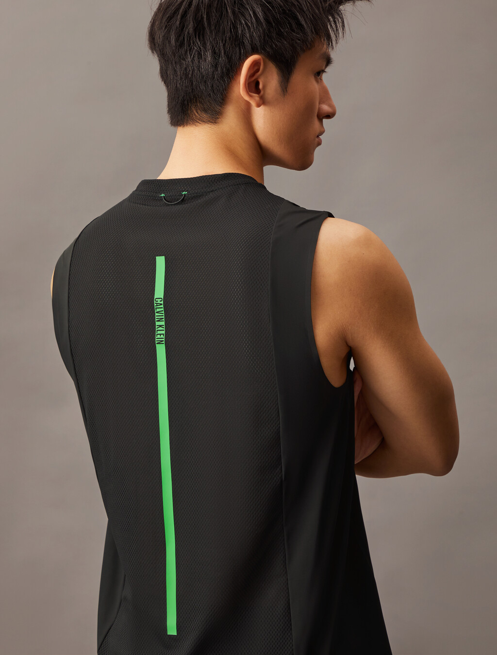 Essential Tank Baselayer, BLACK W/ BLOSSOM GREEN LOGO, hi-res