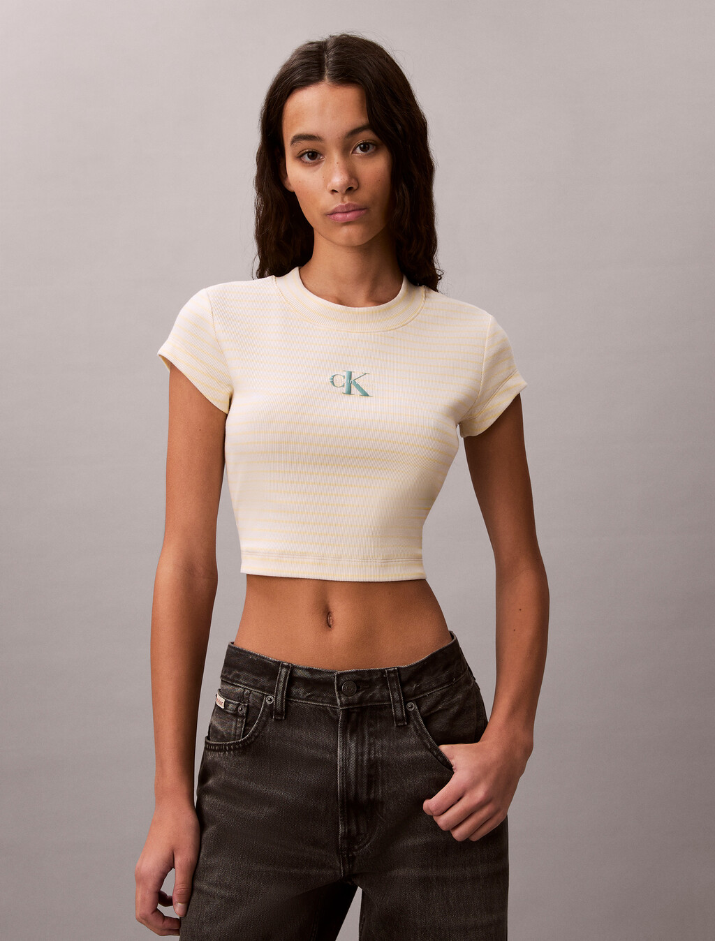 Slim Ribbed Stripe T-shirt, French Vanilla Stripe, hi-res