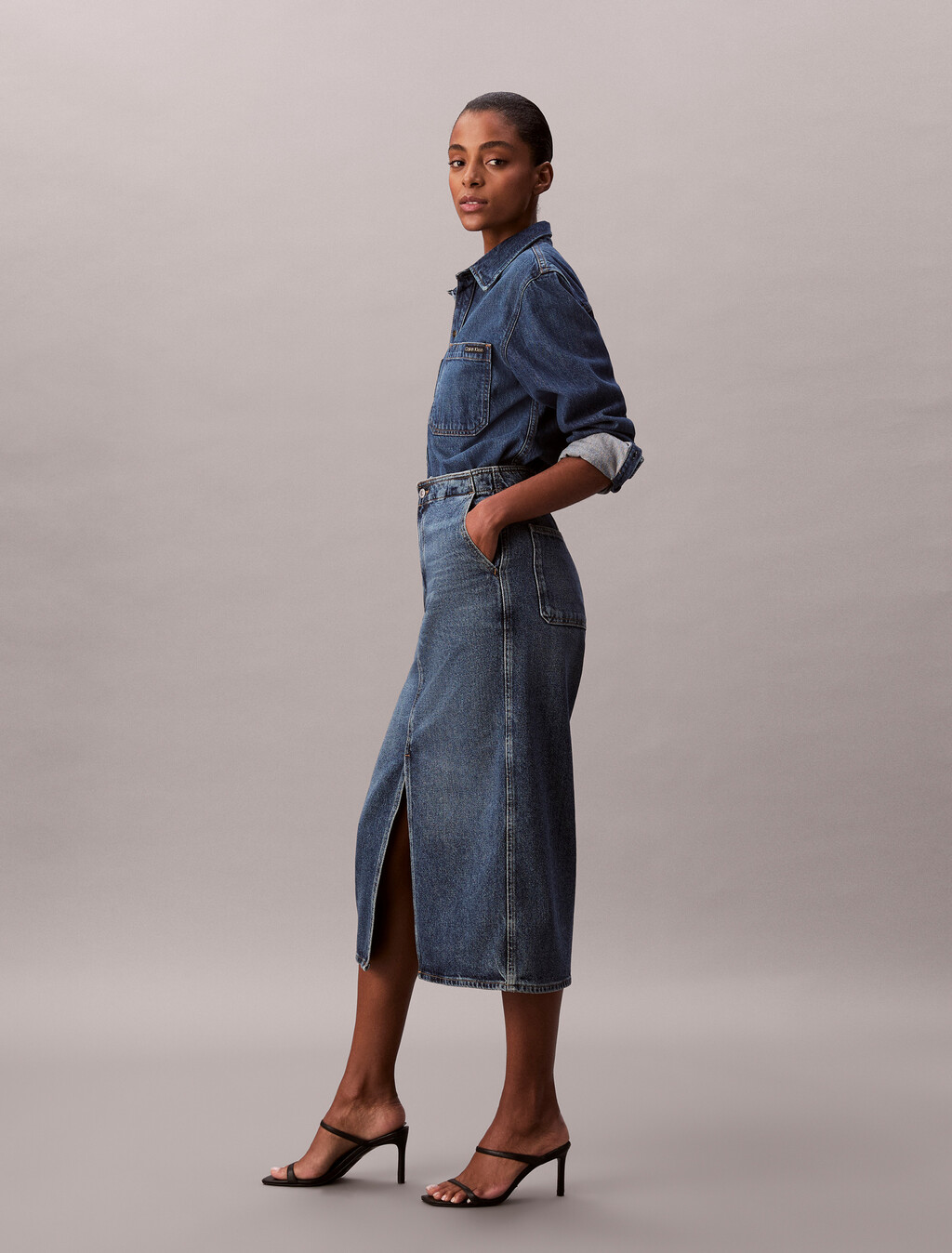 Denim Carpenter Maxi Skirt, TINTED ORCHARD, hi-res