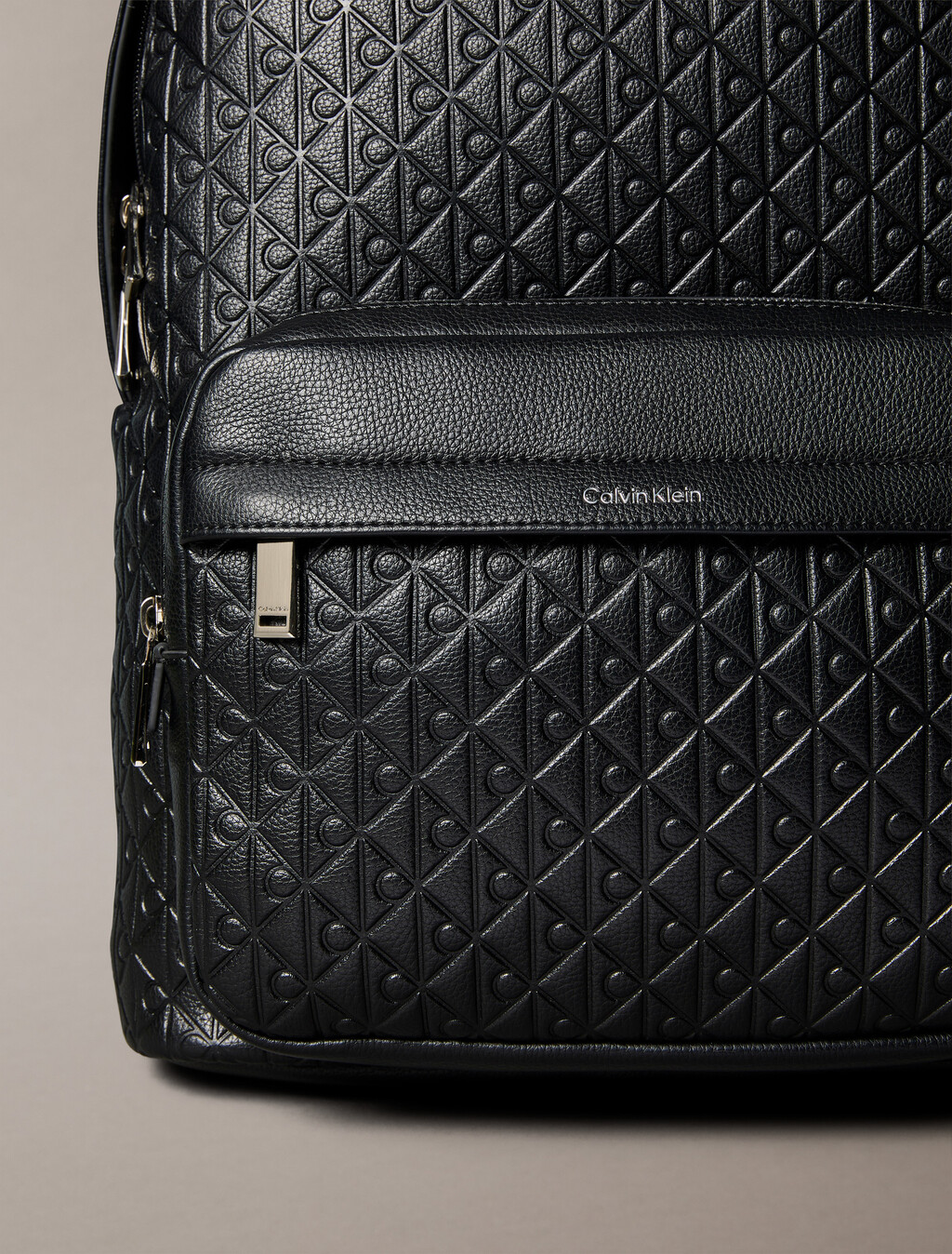 Embossed Allover Monogram Backpack, Black, hi-res