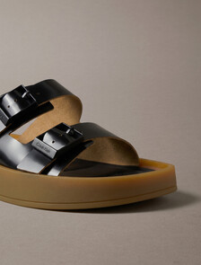 CK Milo - Leather Buckle Sandals, Black/Honey, hi-res
