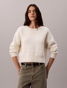 Cotton Wool Textured Logo Jumper, Tofu, hi-res