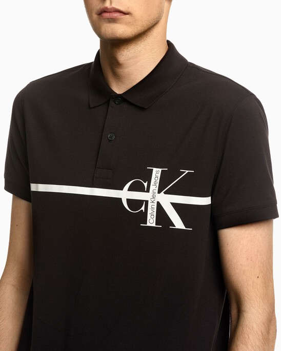BLACK ARCHIVAL STRIPE MONOGRAM POLO