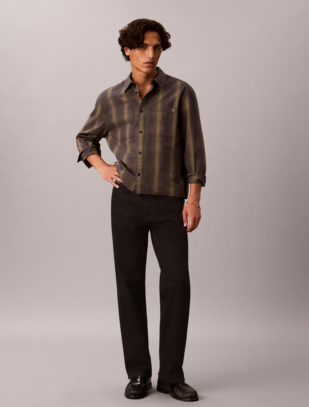 90s Check Poplin Relaxed Overshirt, Black Oyster, hi-res