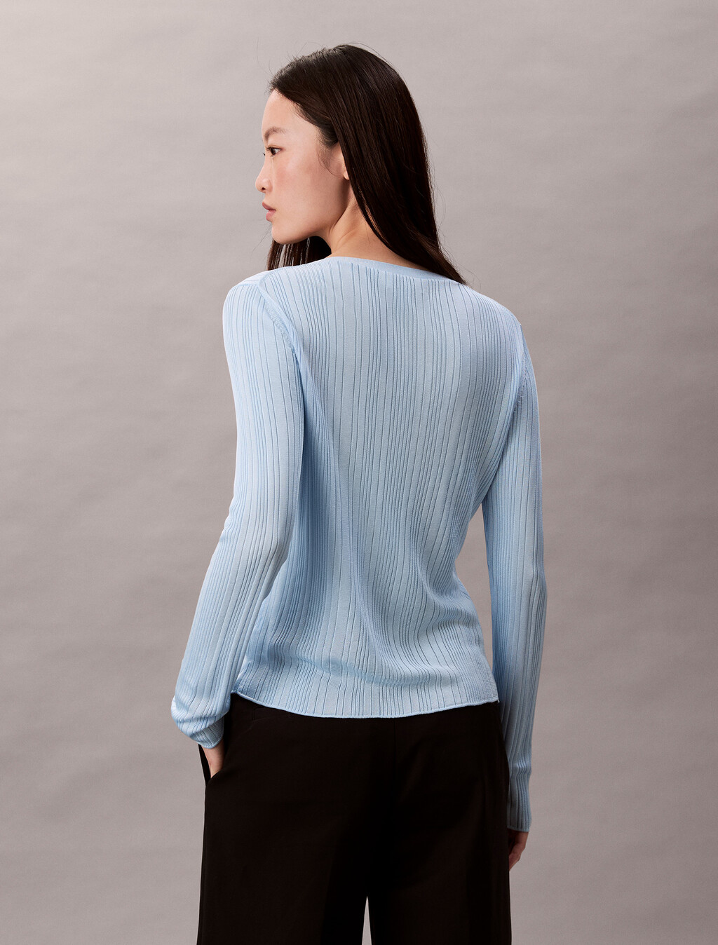 Shiny Viscose Rib Cardigan, Cool Blue, hi-res