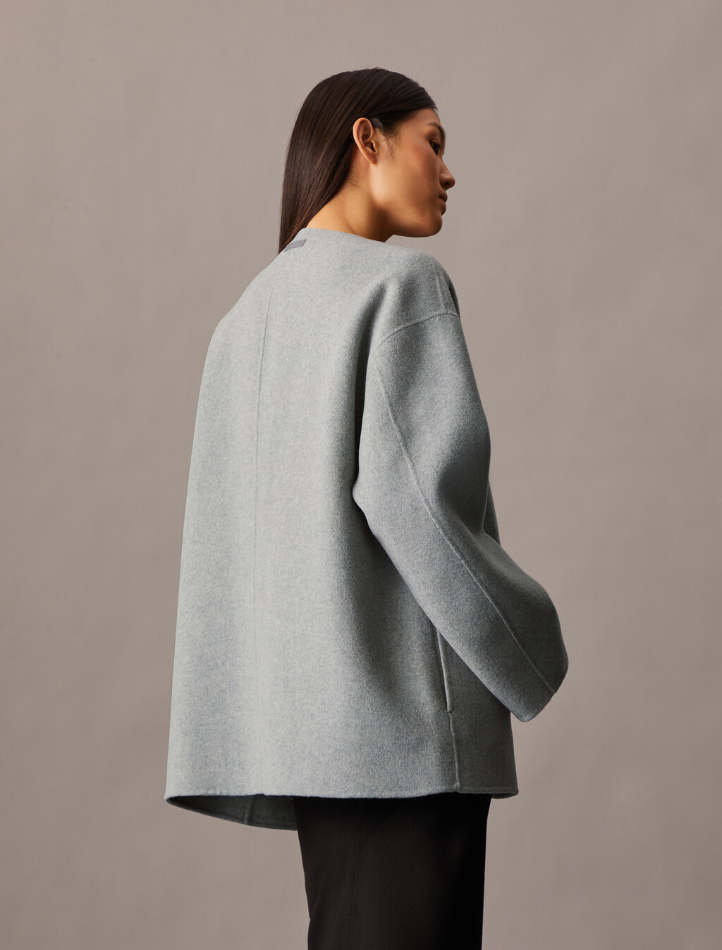 Double Face Cashmere Wool Short Coat, B10 Grey Heather, hi-res