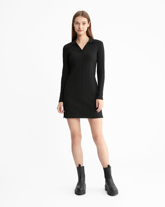 Monologo Rib Knit Slim Polo Dress