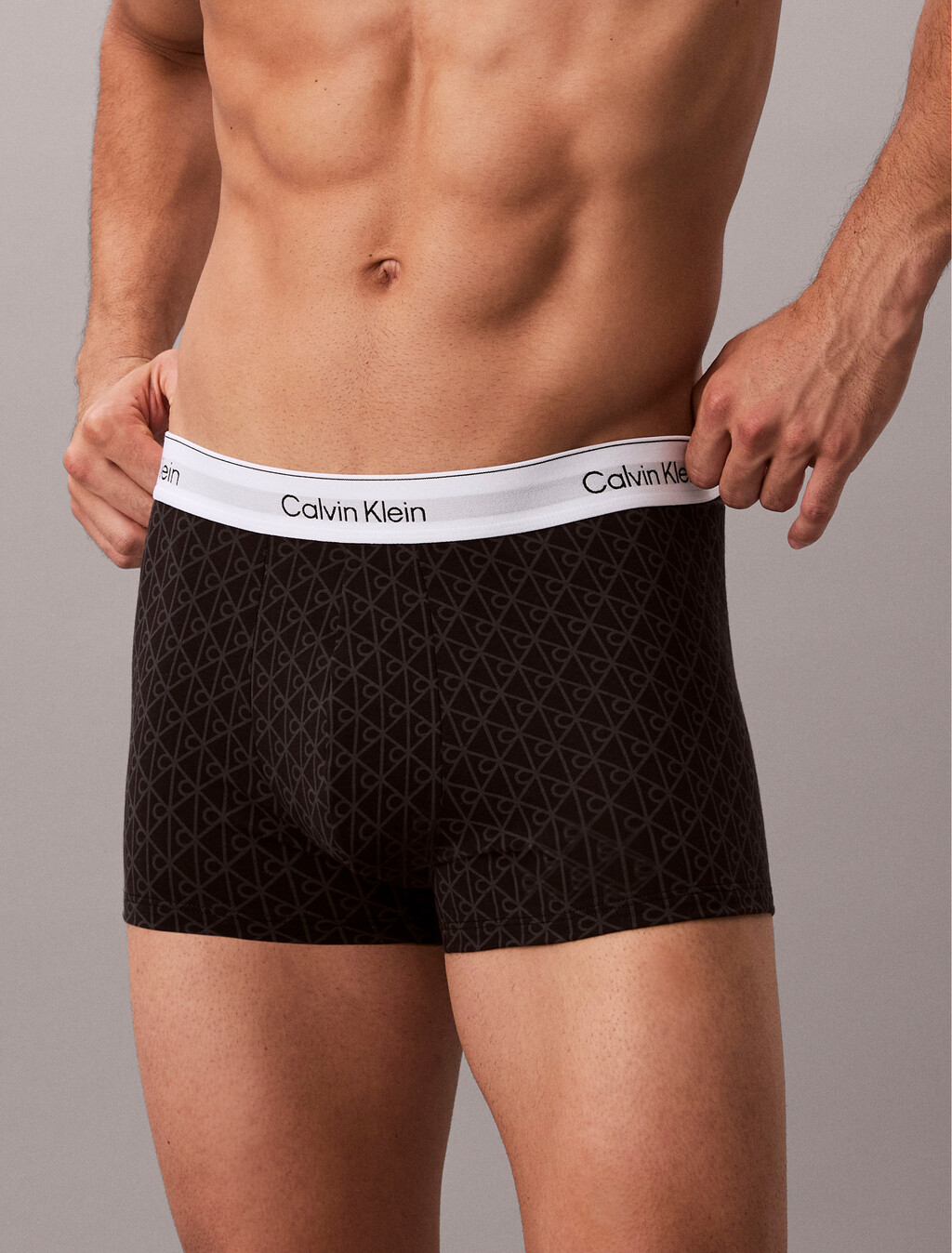Icon Cotton Stretch Trunks 2 Pack, SEAMLESS EMBLEM+BLACK/ASHFORD GRAY / SLEET, hi-res