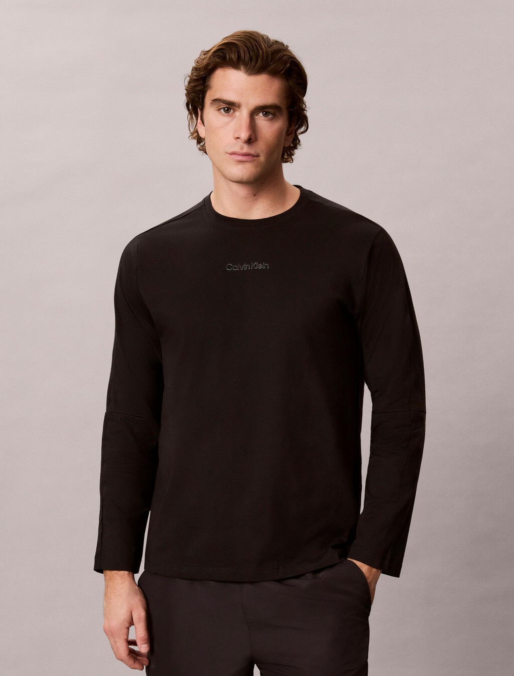 Embossed Logo Long Sleeve T-Shirt, Black, hi-res