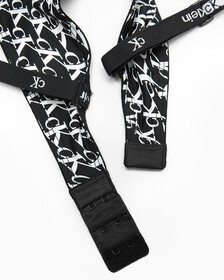 Calvin Klein 1996 Push Up Plunge Bra, WARPED LOGO PRINT+BLACK, hi-res