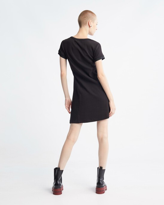 Logo Tape Rib Knit Body Stretch T-Shirt Dress