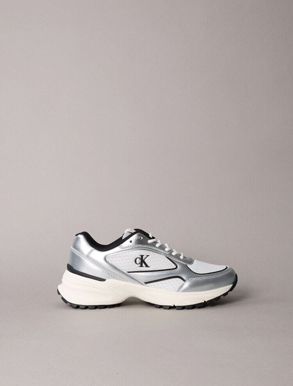 Trailblazer &mdash; Mesh Mix Runner Trainers, Silver/Black/Bright White, hi-res