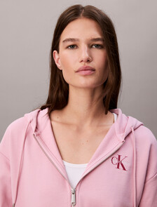 Monogram Cotton Terry Zip Thru Hoodie, Pink Nectar, hi-res