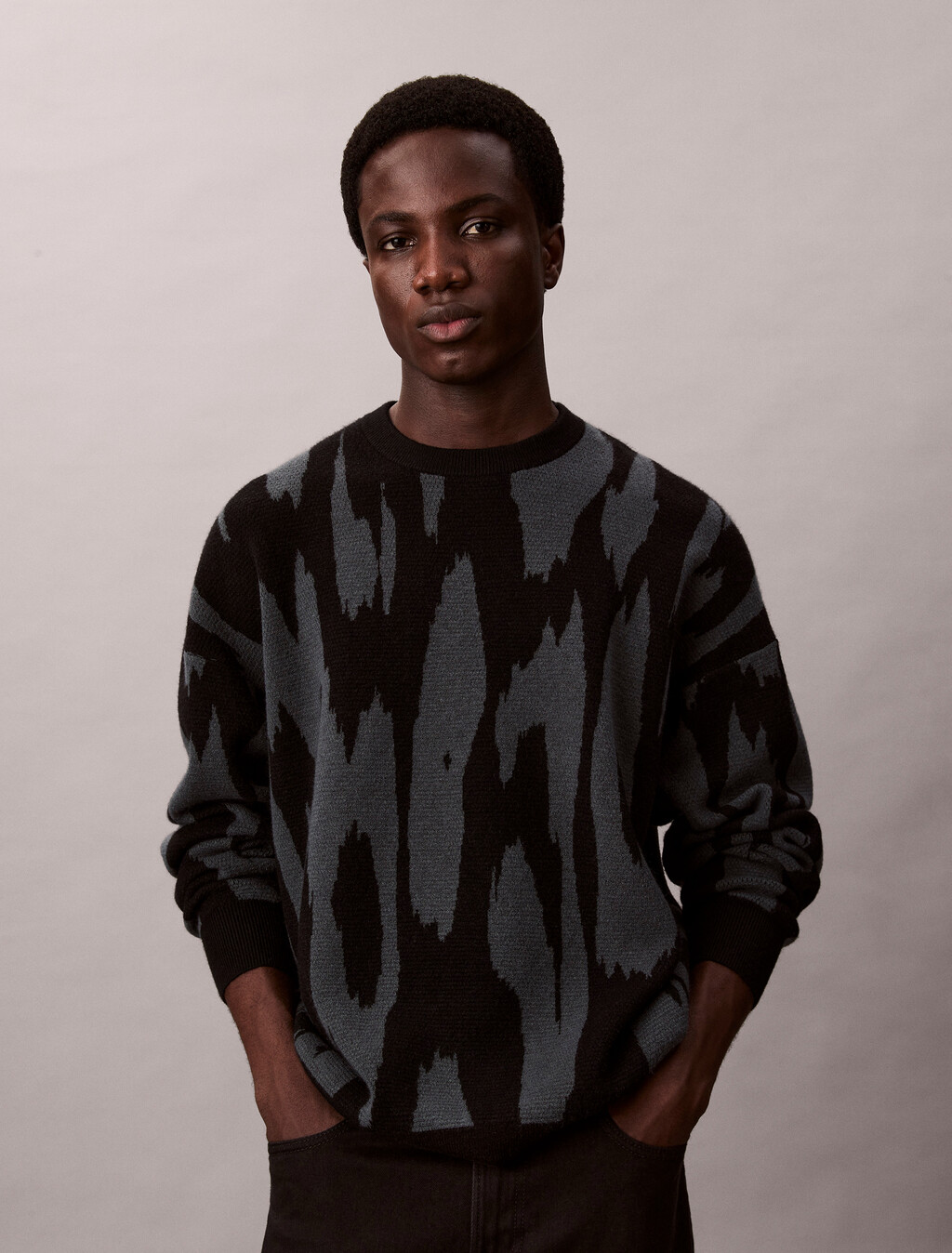 Print Jacquard Relaxed Sweater, Harlem Night Blue, hi-res