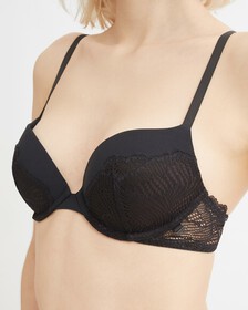 Scalloped Lace Push Up Plunge Bra, Black, hi-res