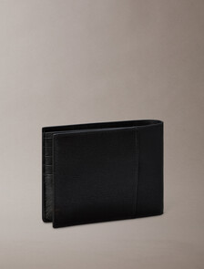 Leather RFID Emblem Logo Trifold Wallet, Black, hi-res